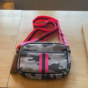 HAUTE SHORE Camouflage Crossbody Bag with Pink Stripes
